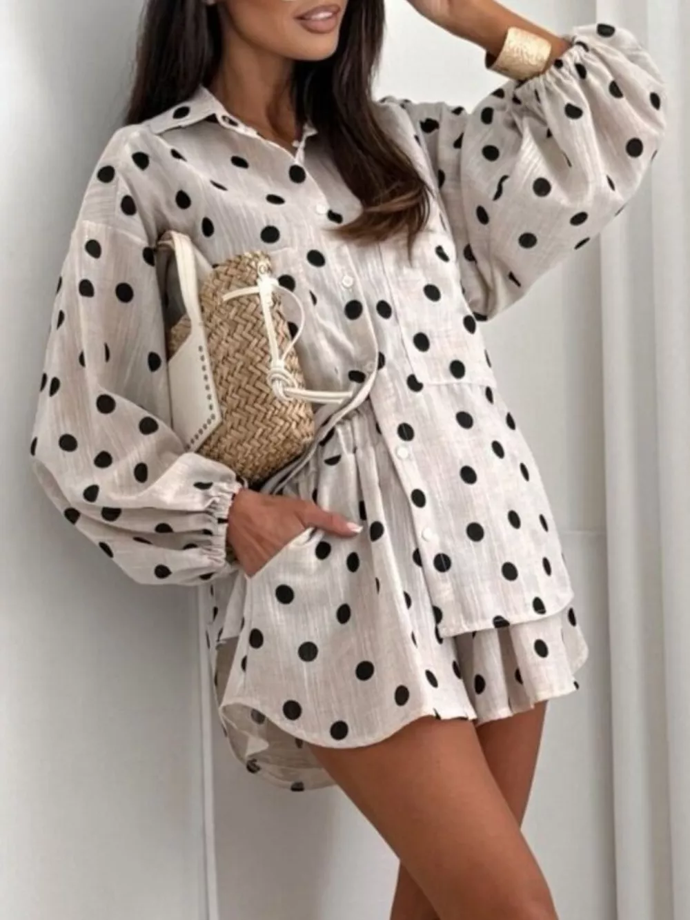 Long Sleeve Shirt and High-Waisted Shorts Set, image 18