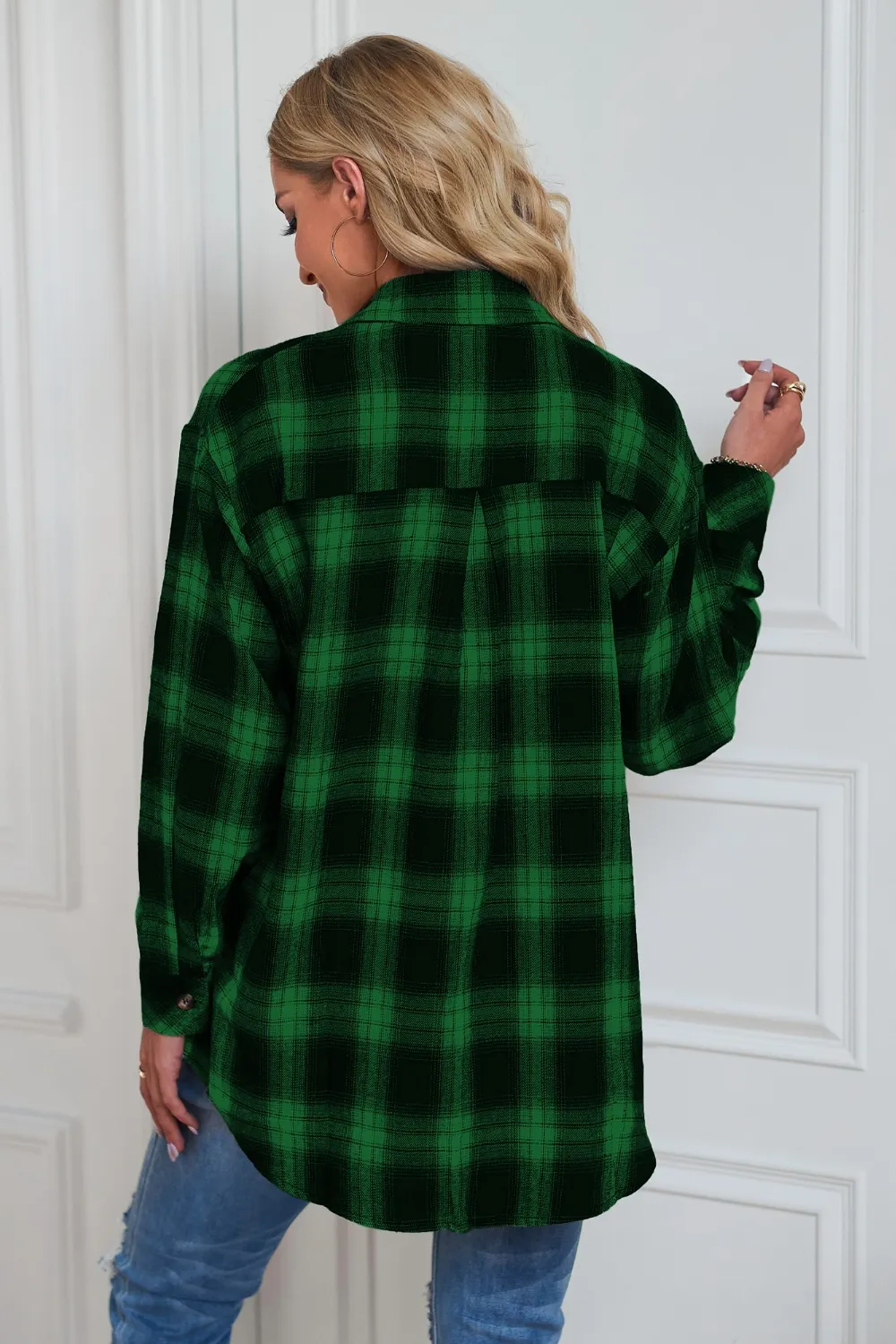 Plaid Button Up Dropped Shoulder Outerwear, image 17