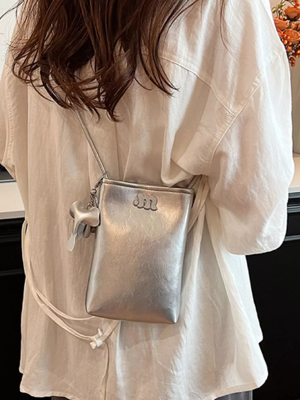 Minimalist PU Leather Crossbody Bag with Elephant Charm, image 10