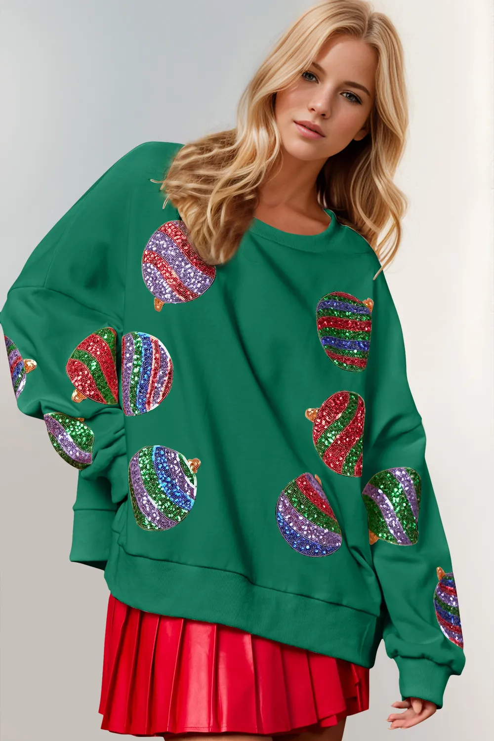 Christmas Element Sequin Round Neck Long Sleeve Sweatshirt, image 2