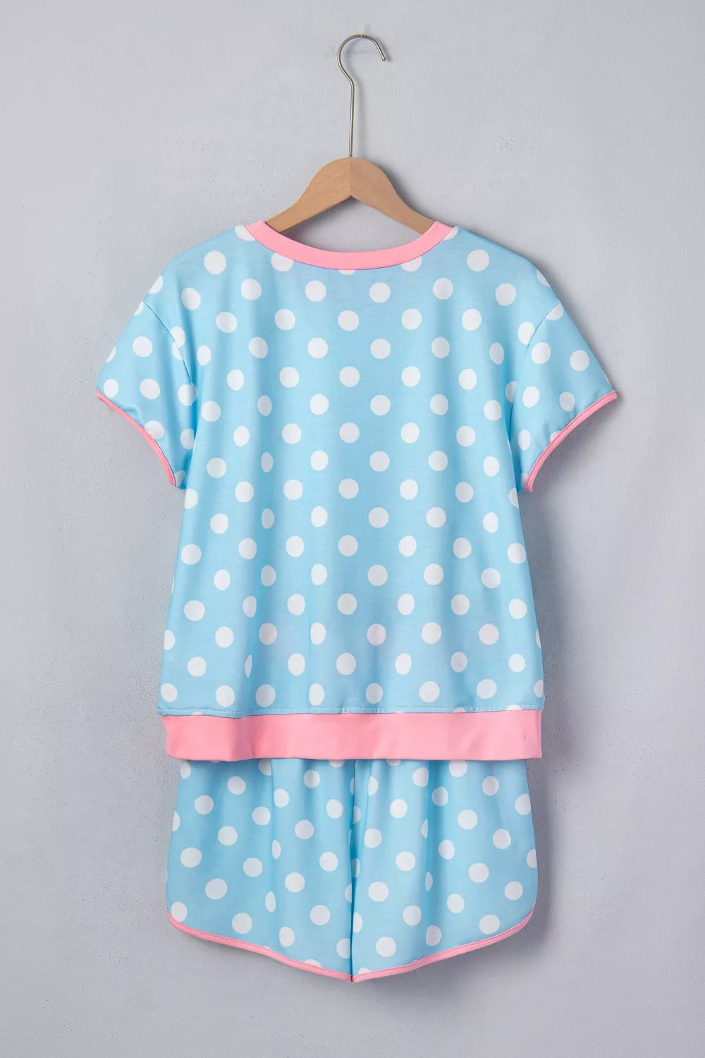 Polka Dot Contrast Trim Top and Drawstring Shorts Set, image 4