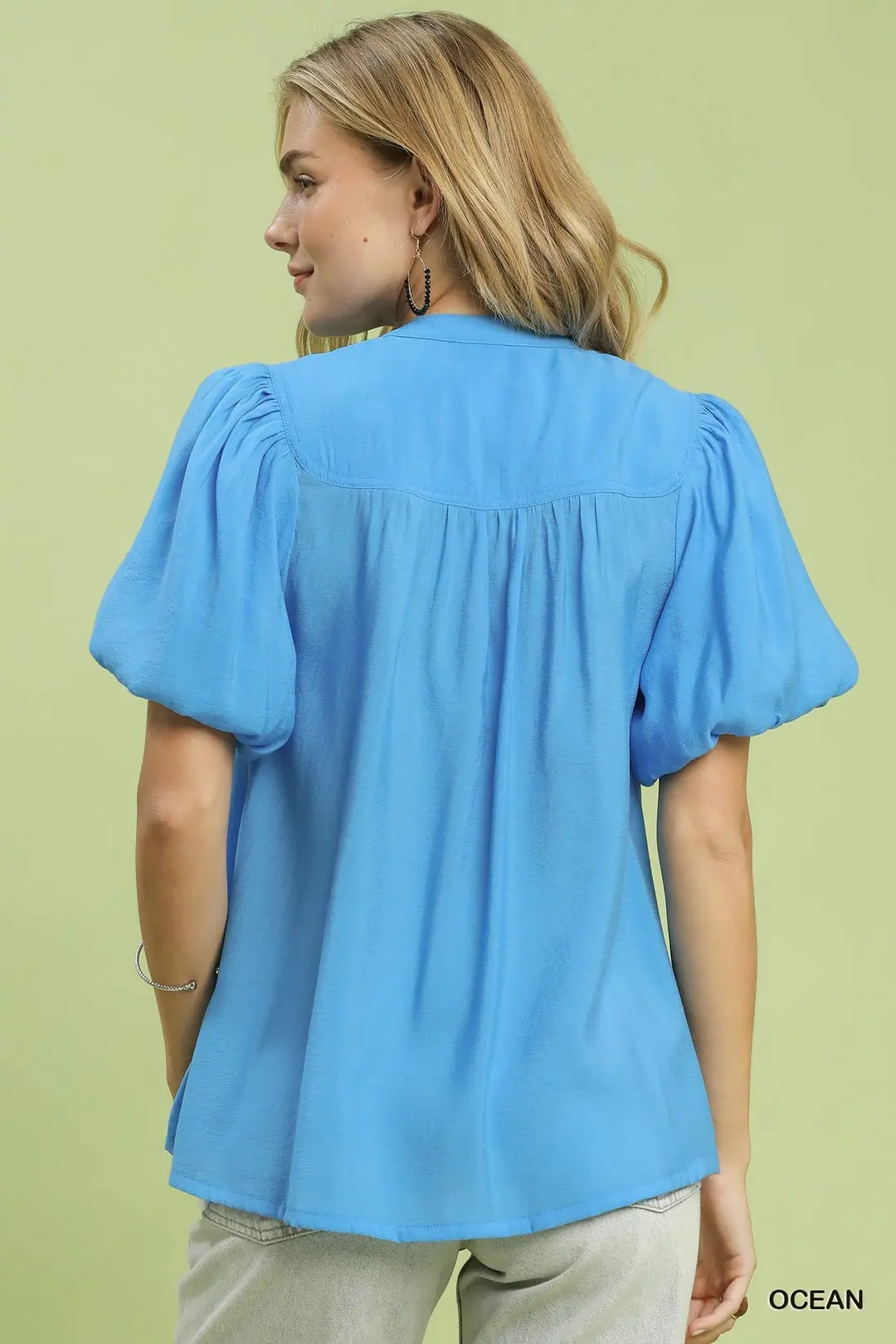 Button-Down Puff Sleeve Shirt, image 3