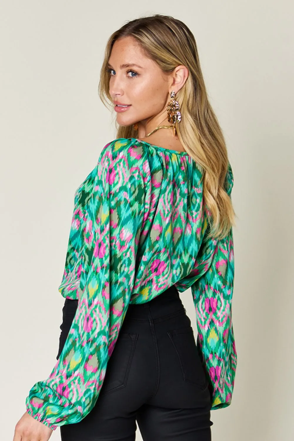Full Size Printed Balloon Sleeve Blouse, image 13