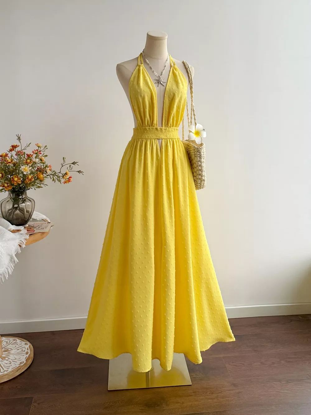 Swiss Dot Halter Neck Dress, image 4