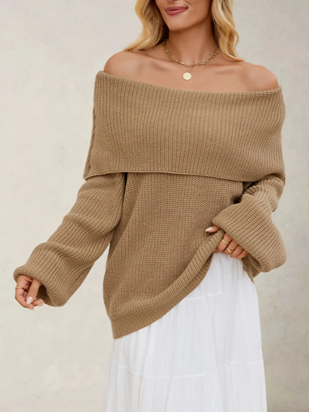 Fold-Over Collar Long Sleeve Sweater, image 6