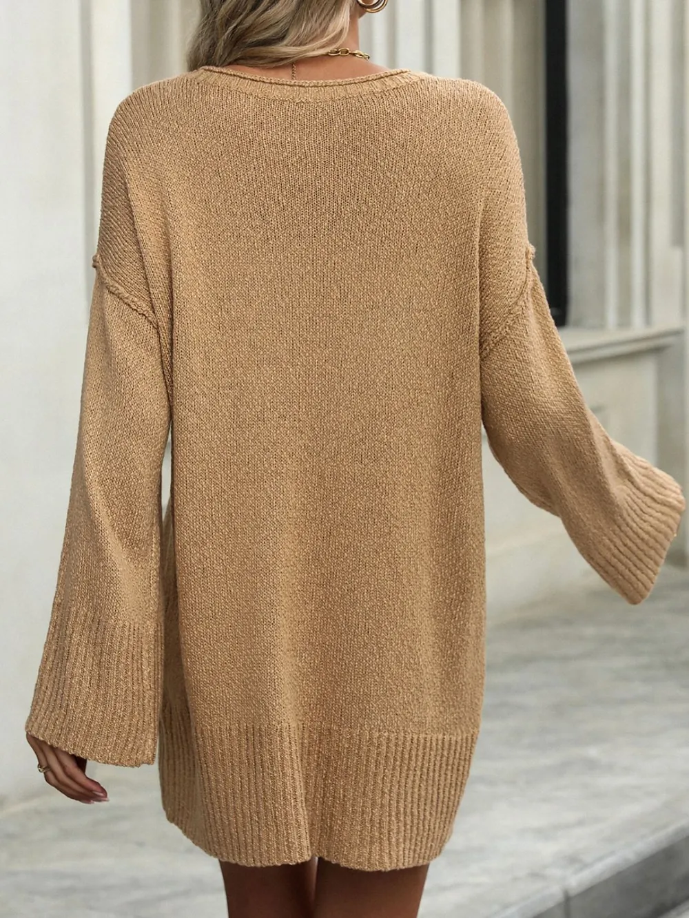 Round Neck Dropped Shoulder Sweater, image 3