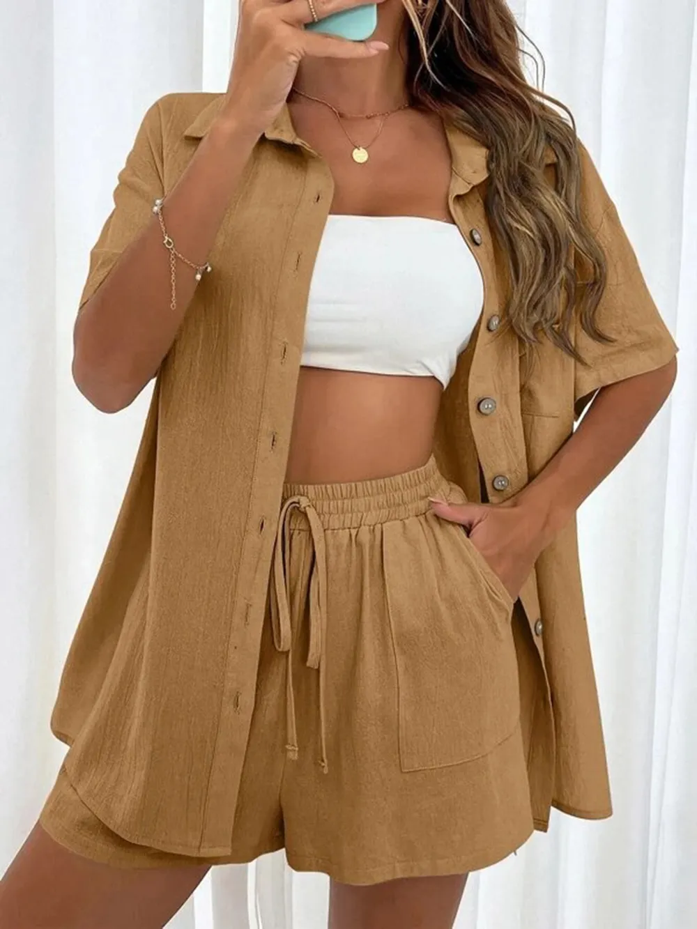 Button Up Shirt and Drawstring Shorts Set, image 14