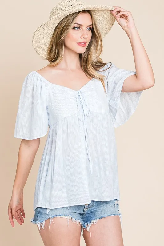 Thin Striped with Tie Front Babydoll Top, image 5
