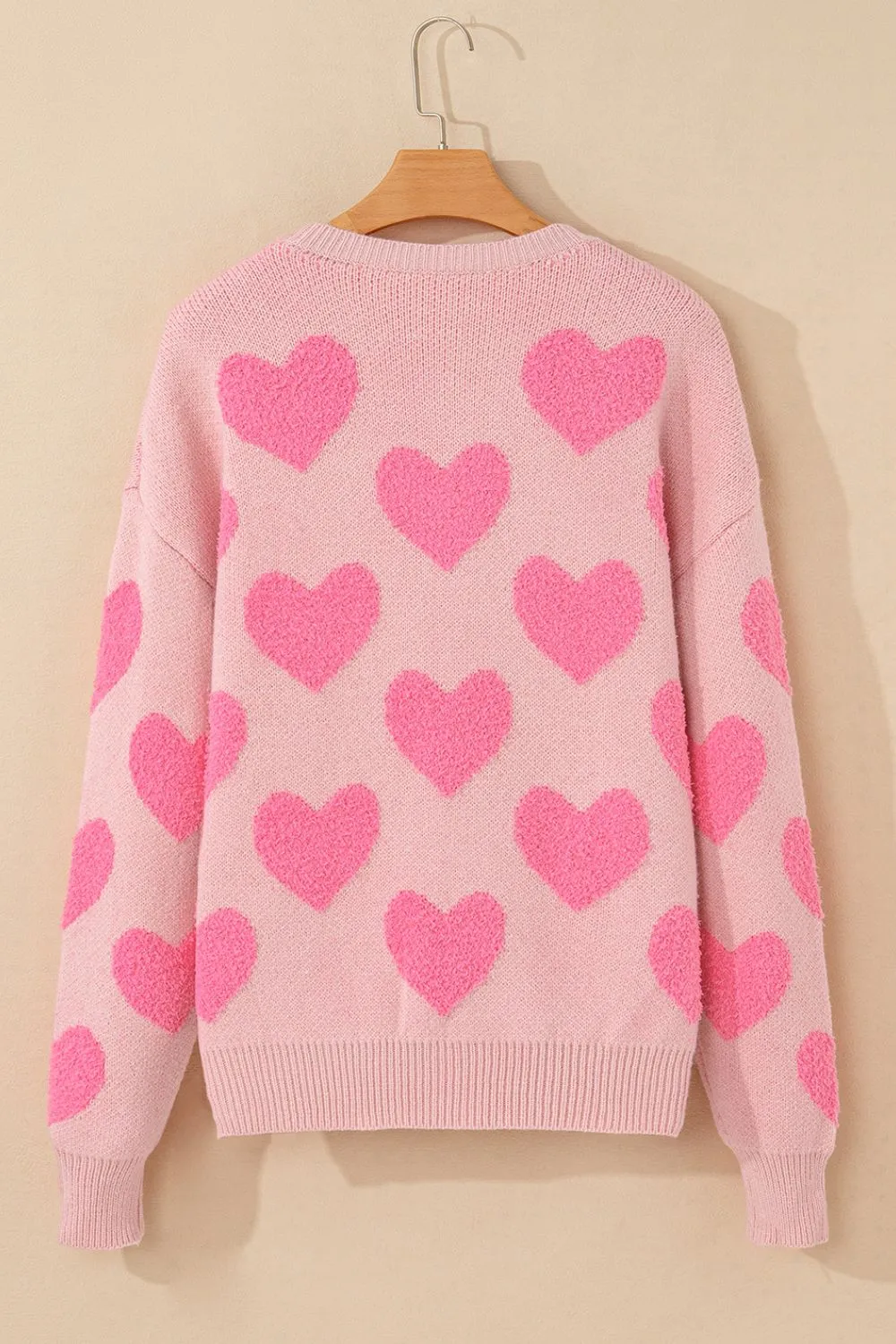 Valentine's Day Heart Jacquard Round Neck Sweater, image 4