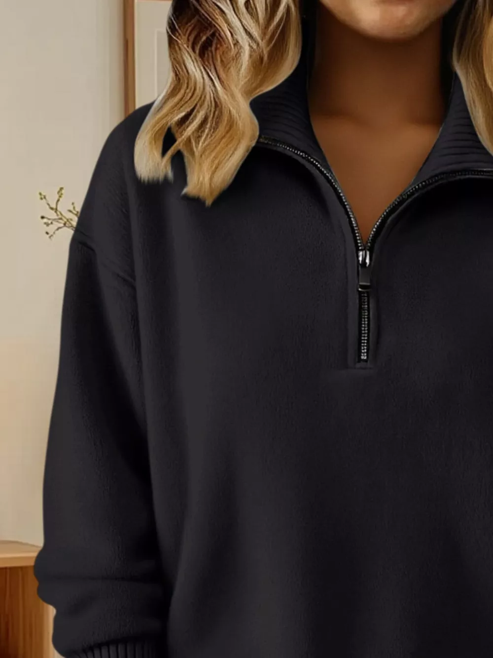 Full Size Half Zip Dropped Shoulder Sweater Plus Size, image 13