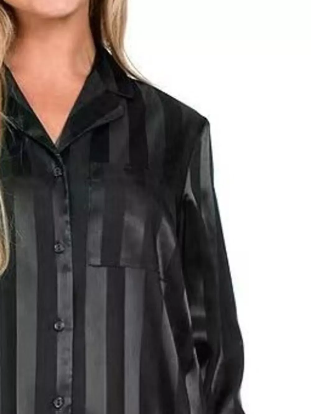 Striped Feather Trim Shirt and Shorts Lounge Set, image 3