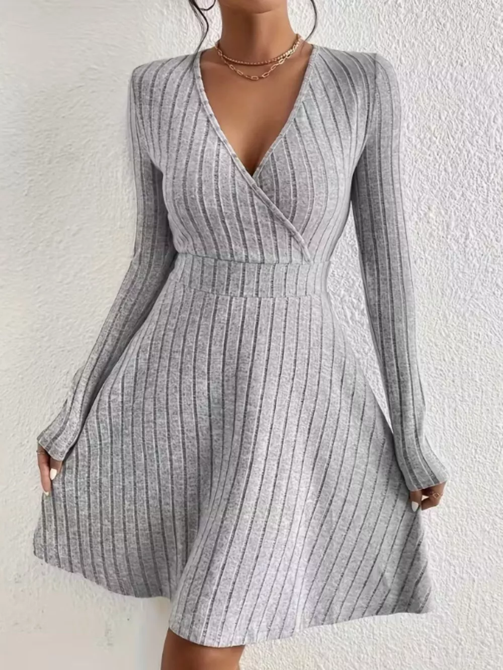 Ribbed Knit Wrap Mini Dress, image 14