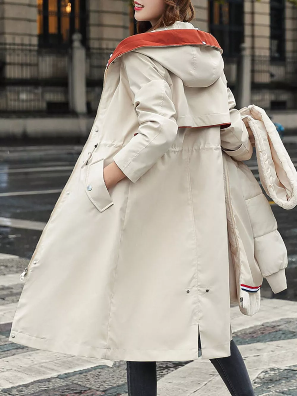 Plus Size Detachable Longline Hooded Parka with Faux Fur Trim and Drawstring Waist, image 28