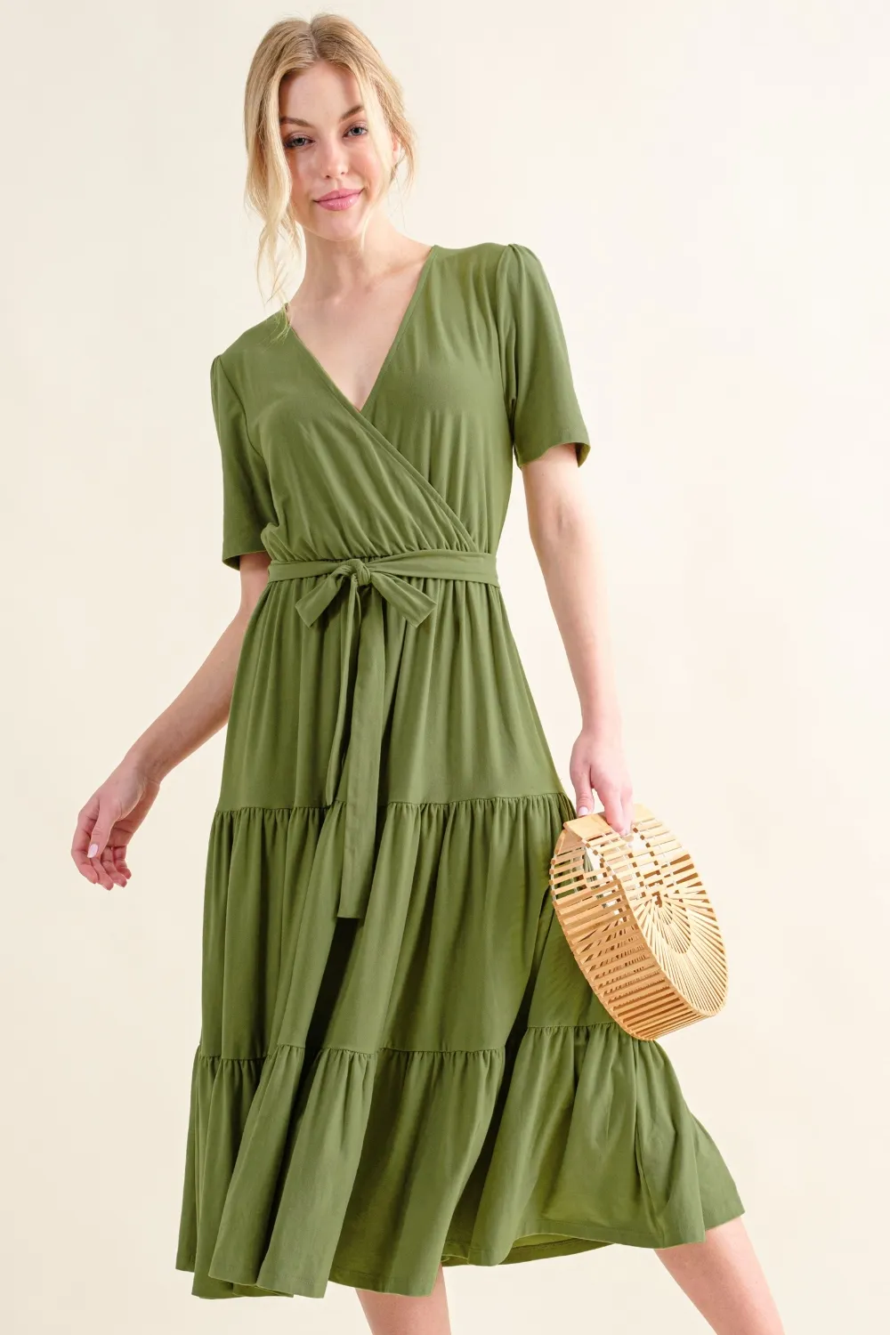 Soft Short Sleeve Tiered Midi Dress, image 5