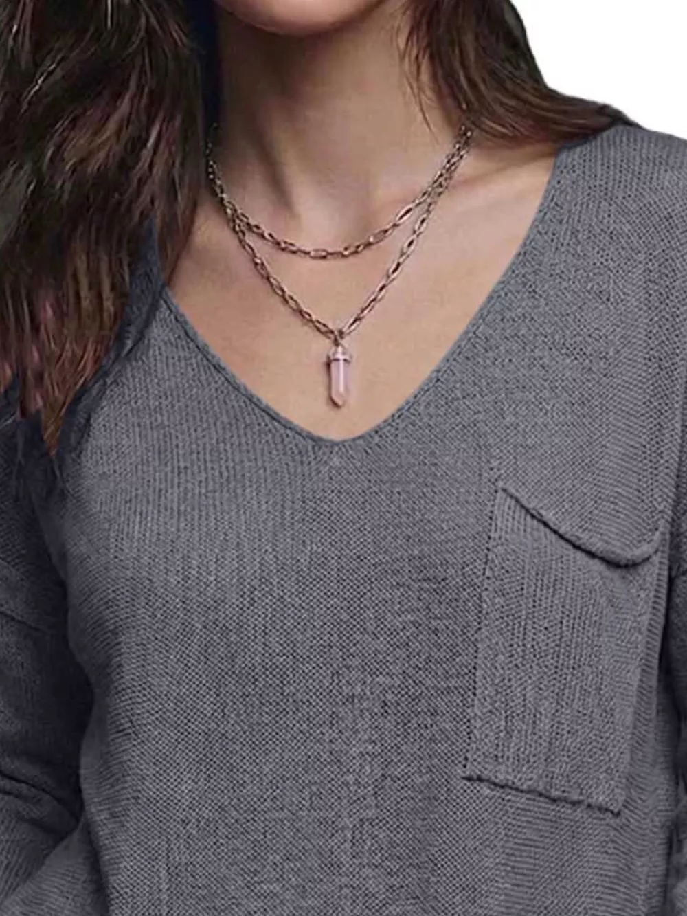 V-Neck Chest Pocket Knit Top, image 23