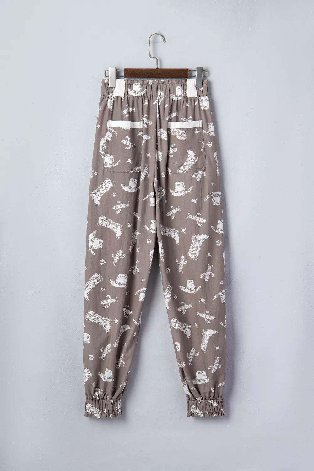 Western Cactus Cowgirl Hat Boot Printed Vintage Drawstring Jogger Pants, image 5