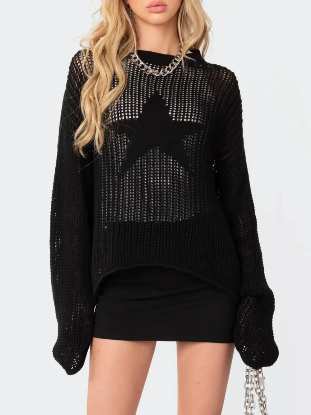 Star Round Neck Long Sleeve Knit Top, image 7
