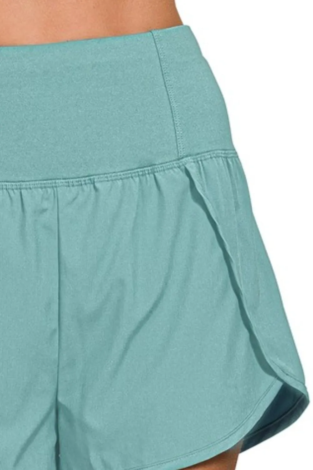 High Waisted Zippered Back Pocket Running Shorts, image 2