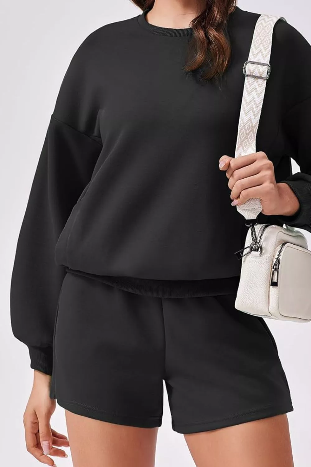 Round Neck Sweatshirt and Shorts Set