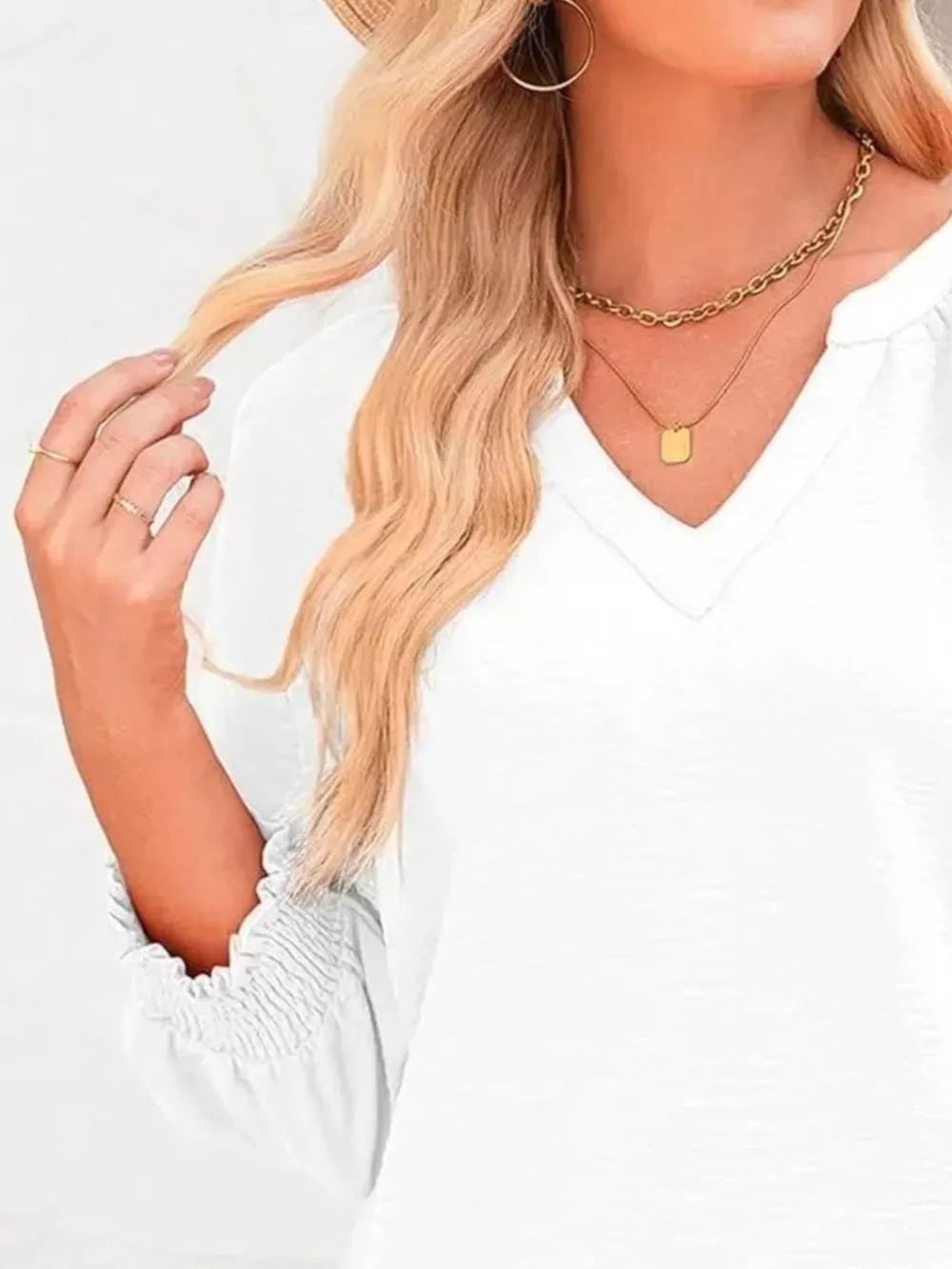 Solid Color Smocked Long Sleeve Blouse, image 9