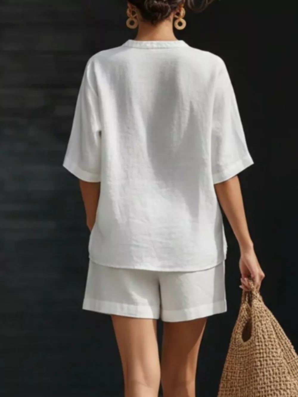 Notched Half Sleeve Top and Shorts Set, image 4