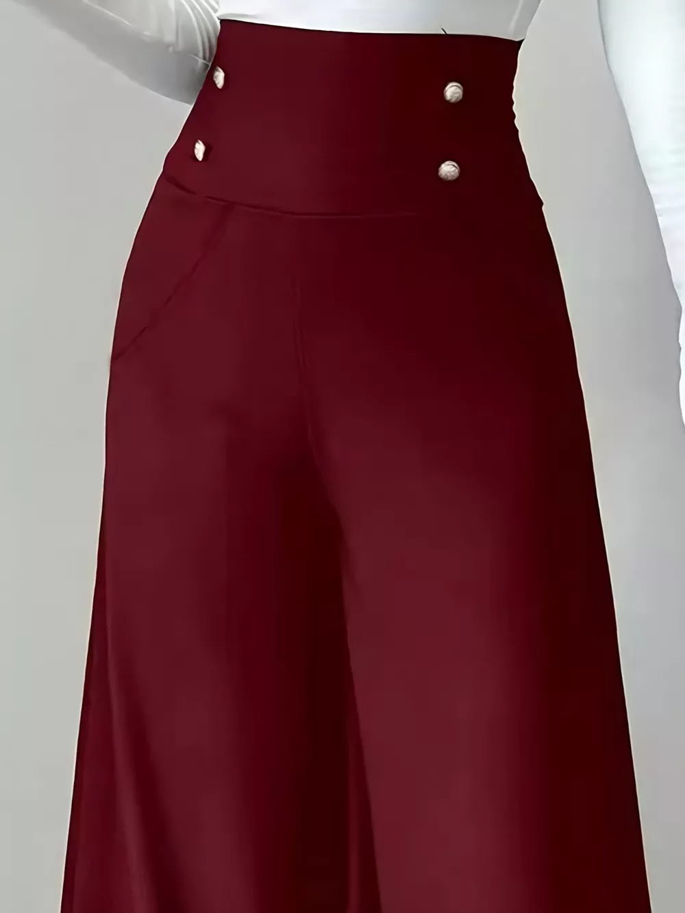 High Waist Wide Leg Button Decor Pants, image 4