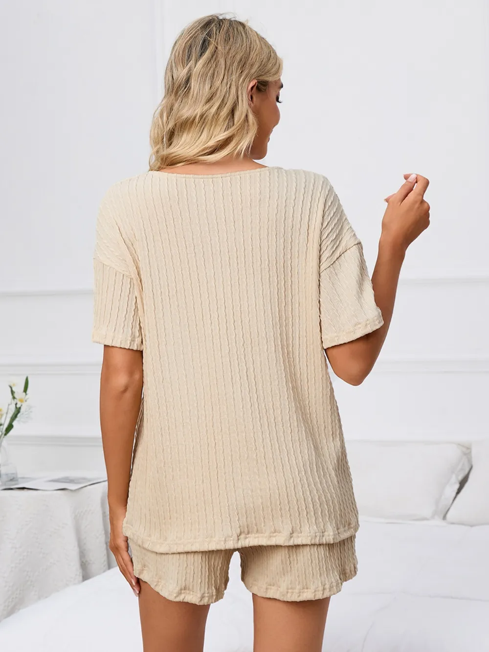 Notched Short Sleeve and Shorts Lounge Set, image 12