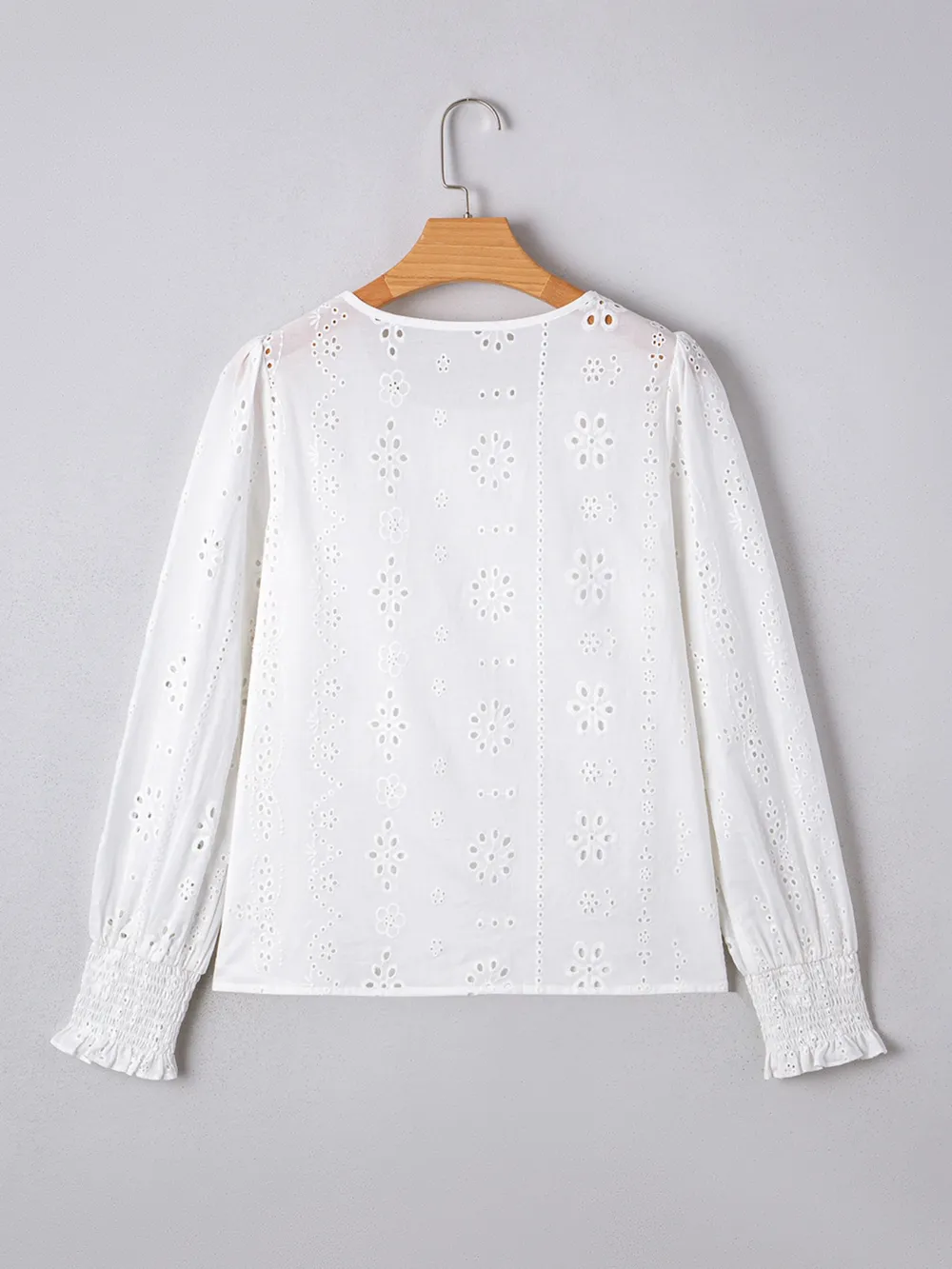 Eyelet Long Sleeve Blouse with Elastic Cuffs, image 5
