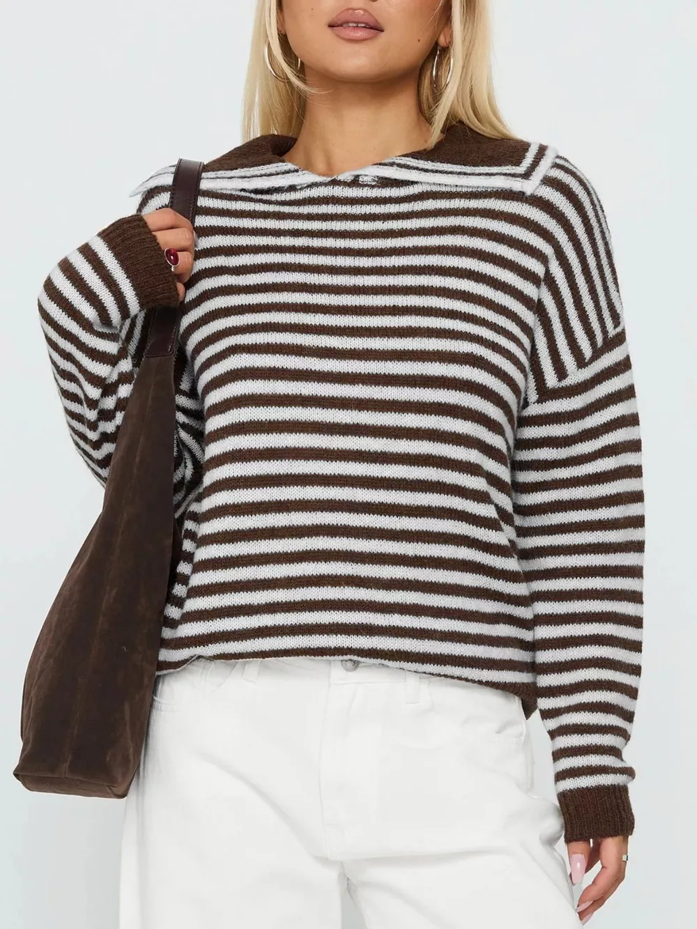 Striped Knit Dropped Shoulder Sweater, image 3