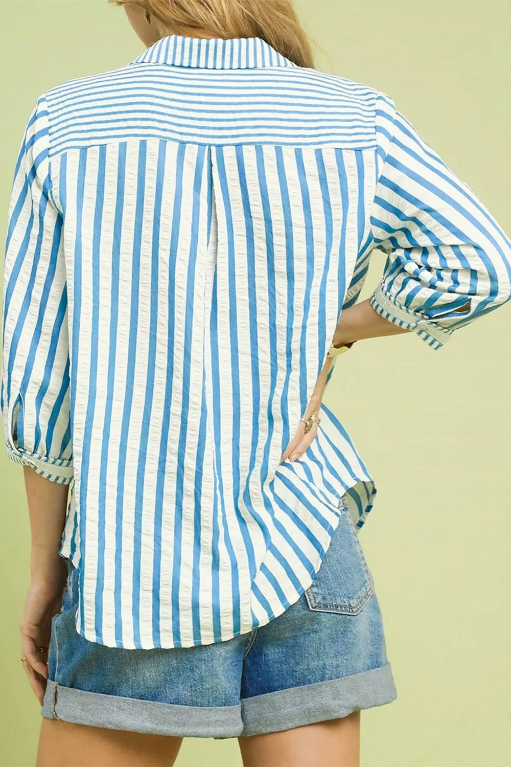 Stripe 3/4 Sleeve Collared Neck Blouse, image 3