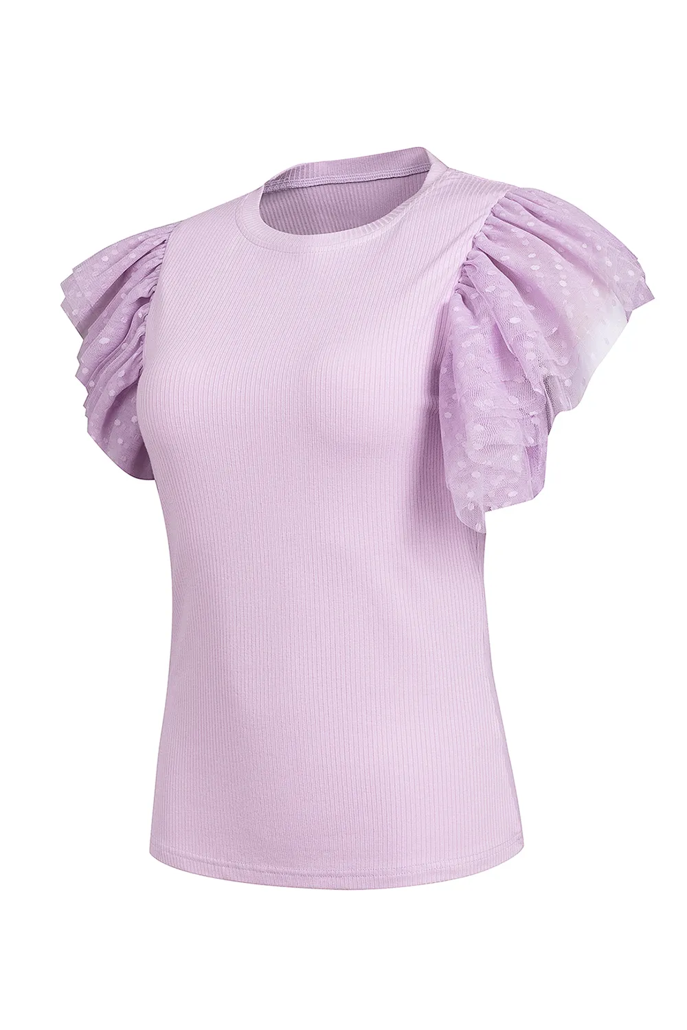 Ruffled Round Neck Cap Sleeve Top, image 2