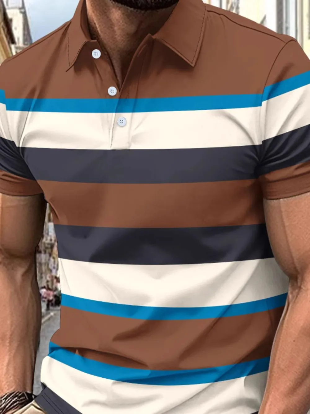Men's Full Size Collared Short Sleeve Striped Polo Plus Size, image 5