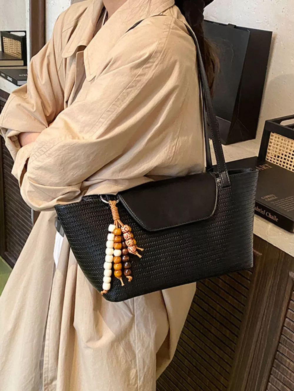 Texture Tote Bag with Beaded Charm, image 3