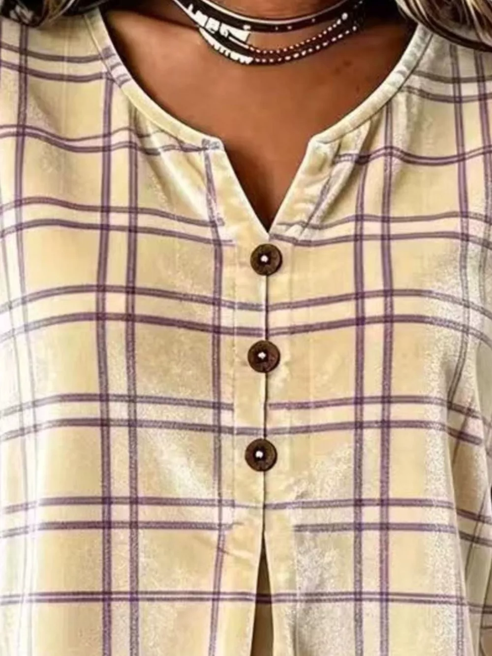 Full Size Plaid Velvet Flounce Sleeve Blouse Plus Size, image 3