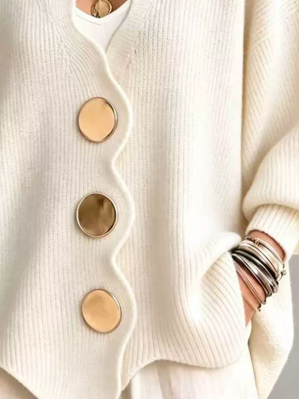 Full Size Scalloped-Edge Oversized Button-Down Cardigan Plus Size, image 3