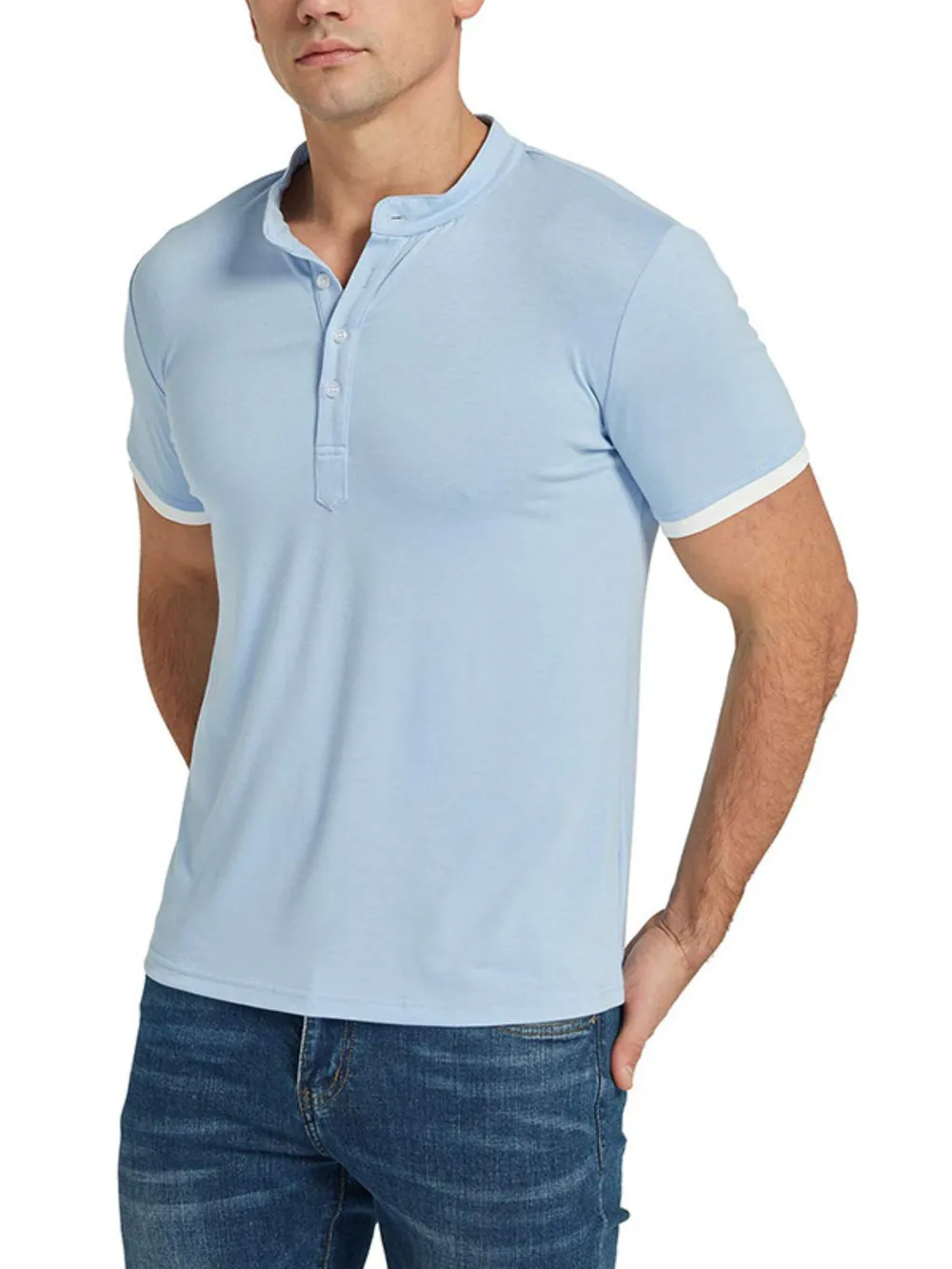 Men's Classic Contrast Trim Henley Top, image 5