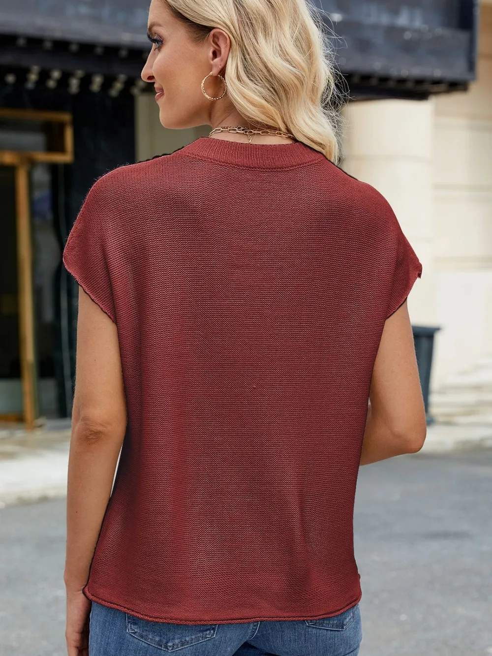 Exposed Seam Round Neck Short Sleeve Sweater, image 9