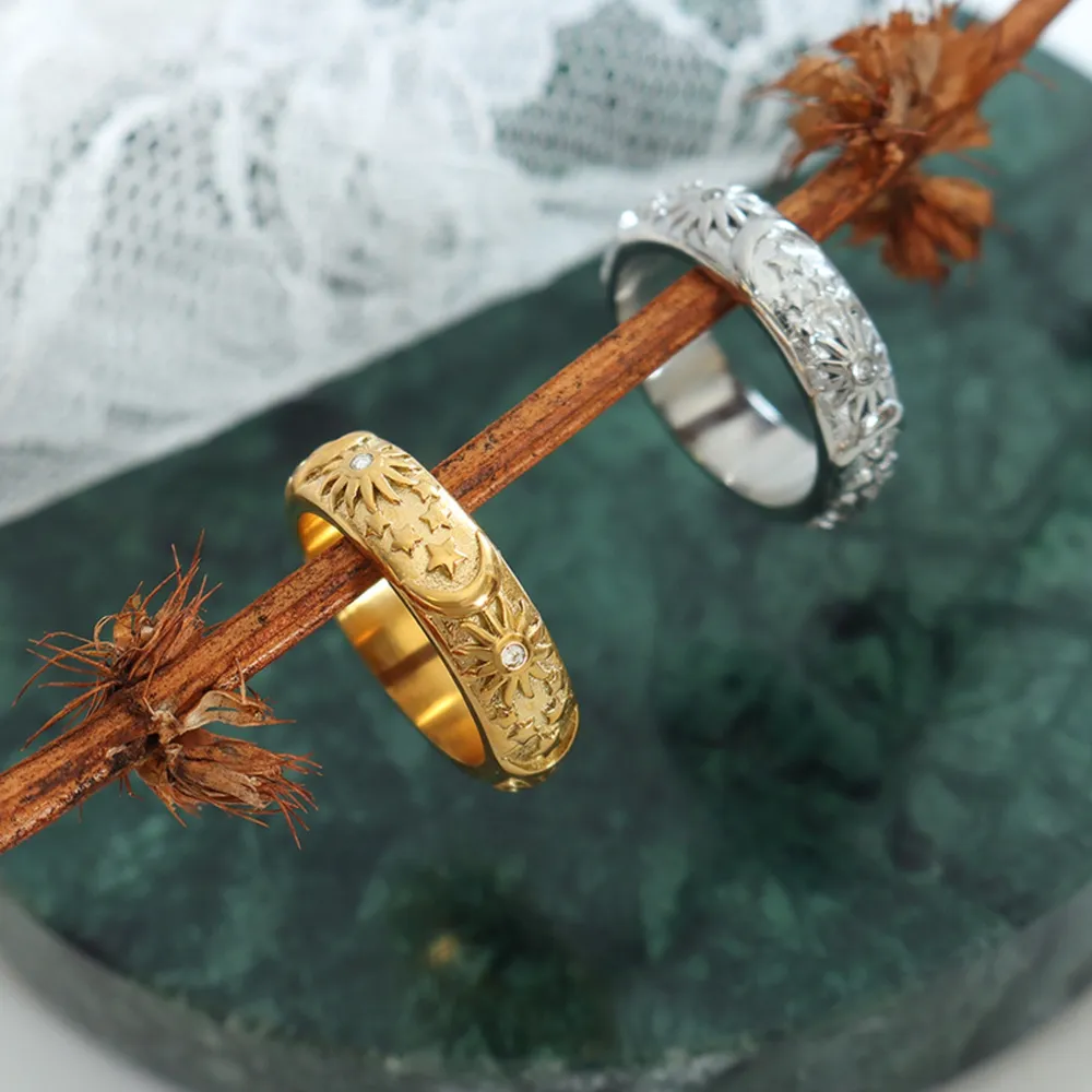 Titanium Steel Inlaid Zircon Embossed Ring, image 5