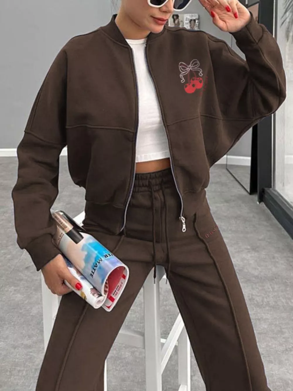 Zip Up Dropped Shoulder Outerwear and Pants Set, image 21