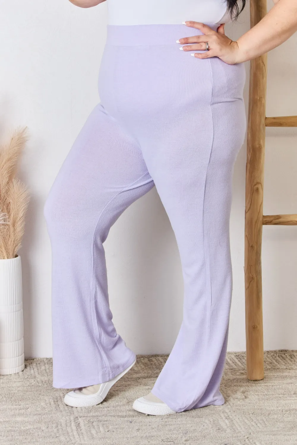 Full Size High Waist Ultra Soft Knit Flare Pants, image 7