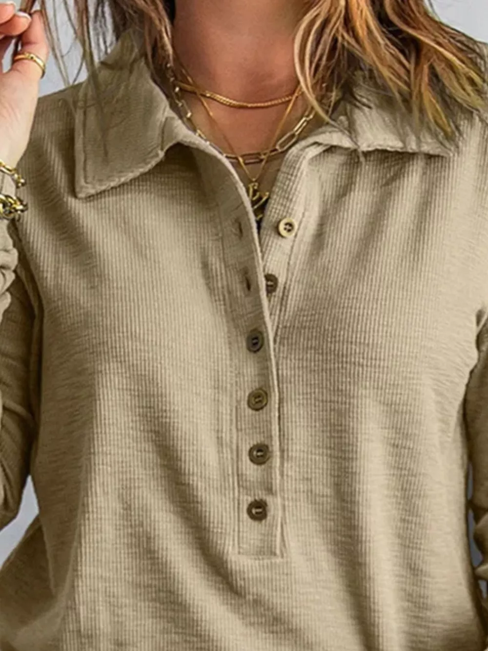 Full Size Button Detail Long Sleeve Top Plus Size, image 6