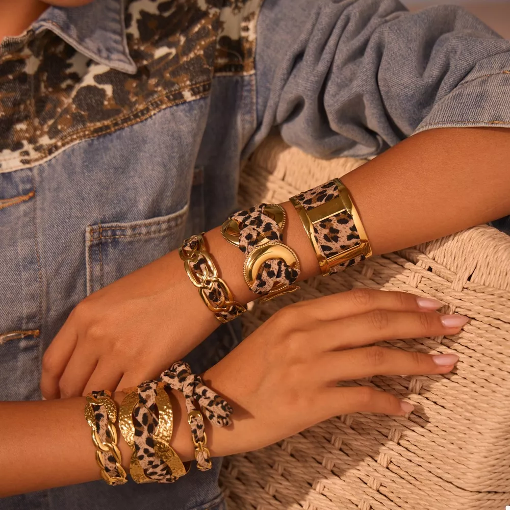 Leopard Ribbon 18K Gold-Plated Open Bracelet, image 2