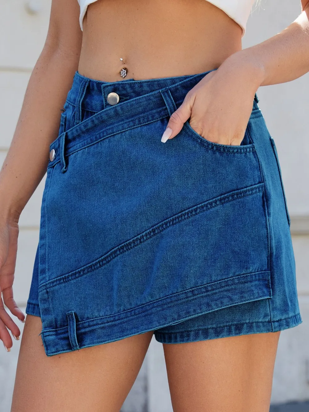 Asymmetrical Denim Skort with Pockets, image 6