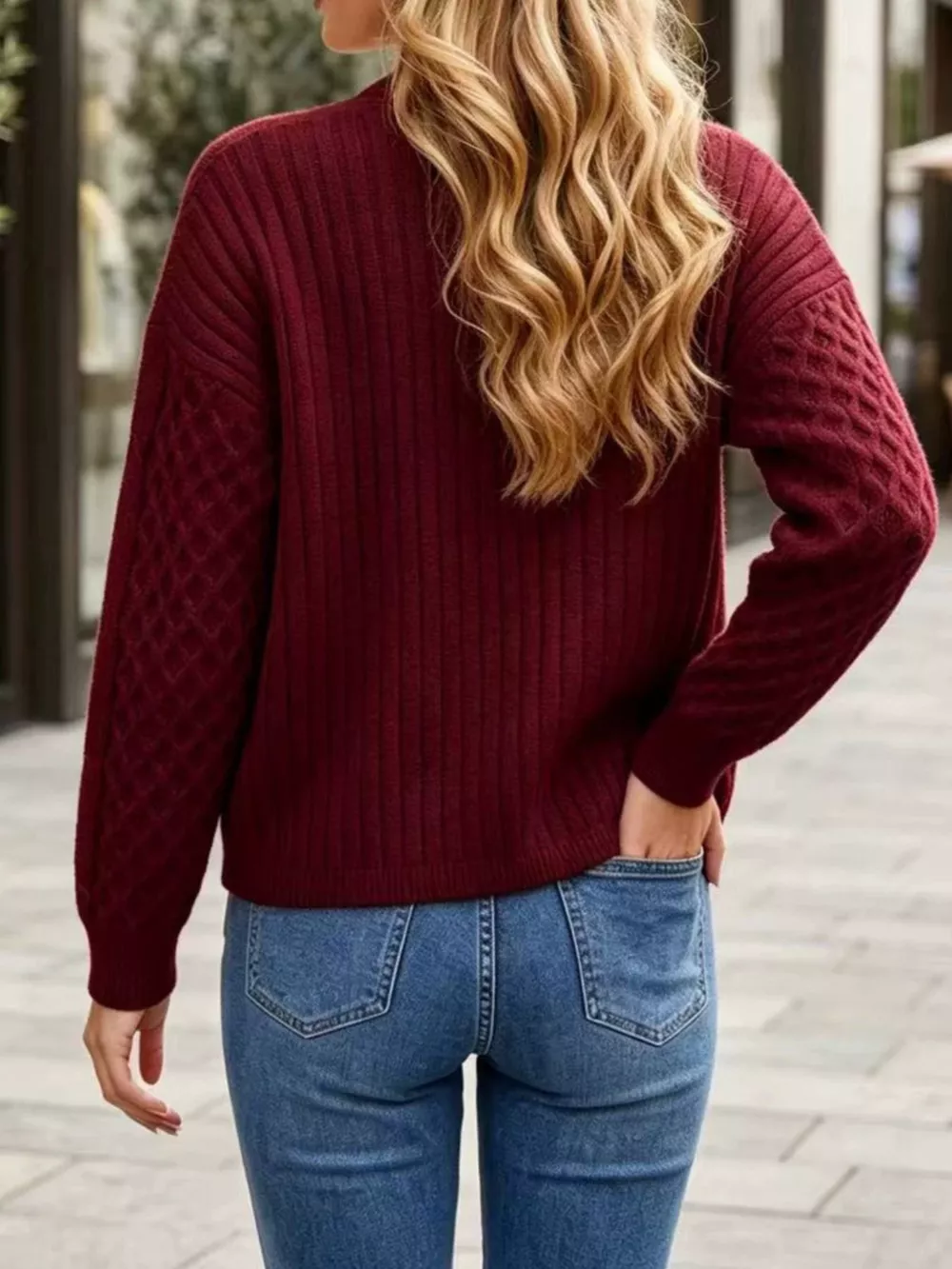 Cable-Knit V-Neck Button-Down Cardigan, image 13
