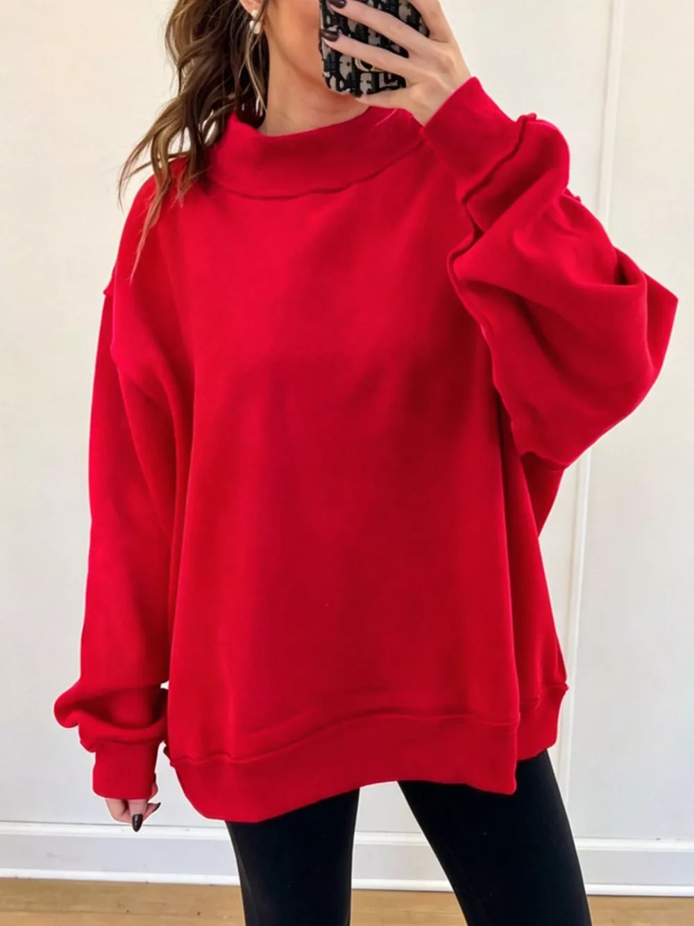 Mock Neck Dropped Shoulder Sweatshirt, image 2