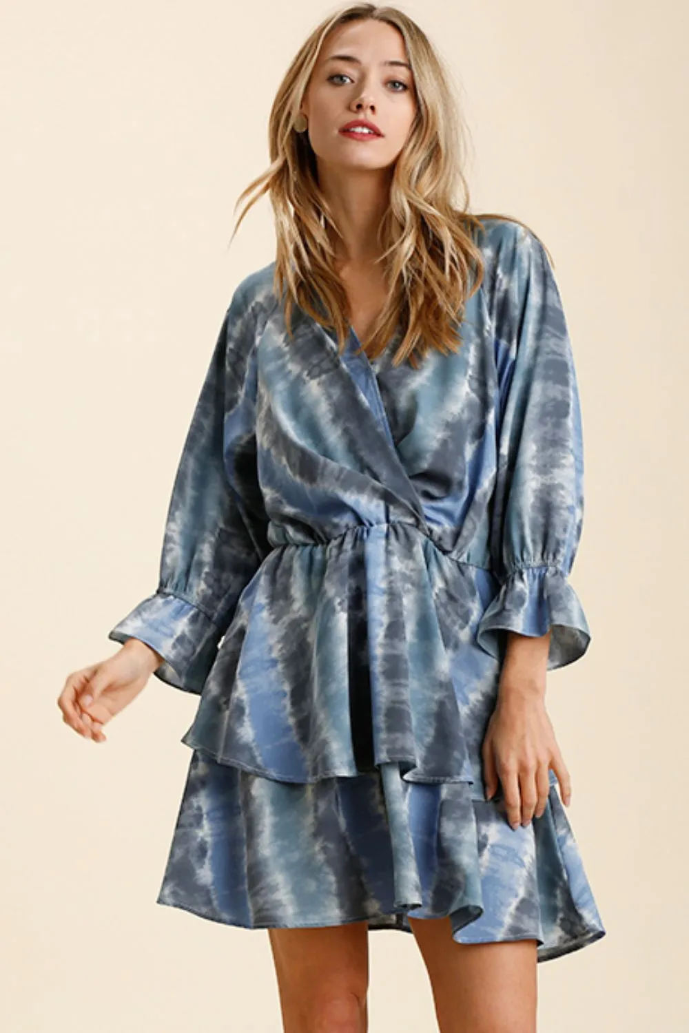 Tie Dye Ruffled Layered Dress with Elastic Waistband