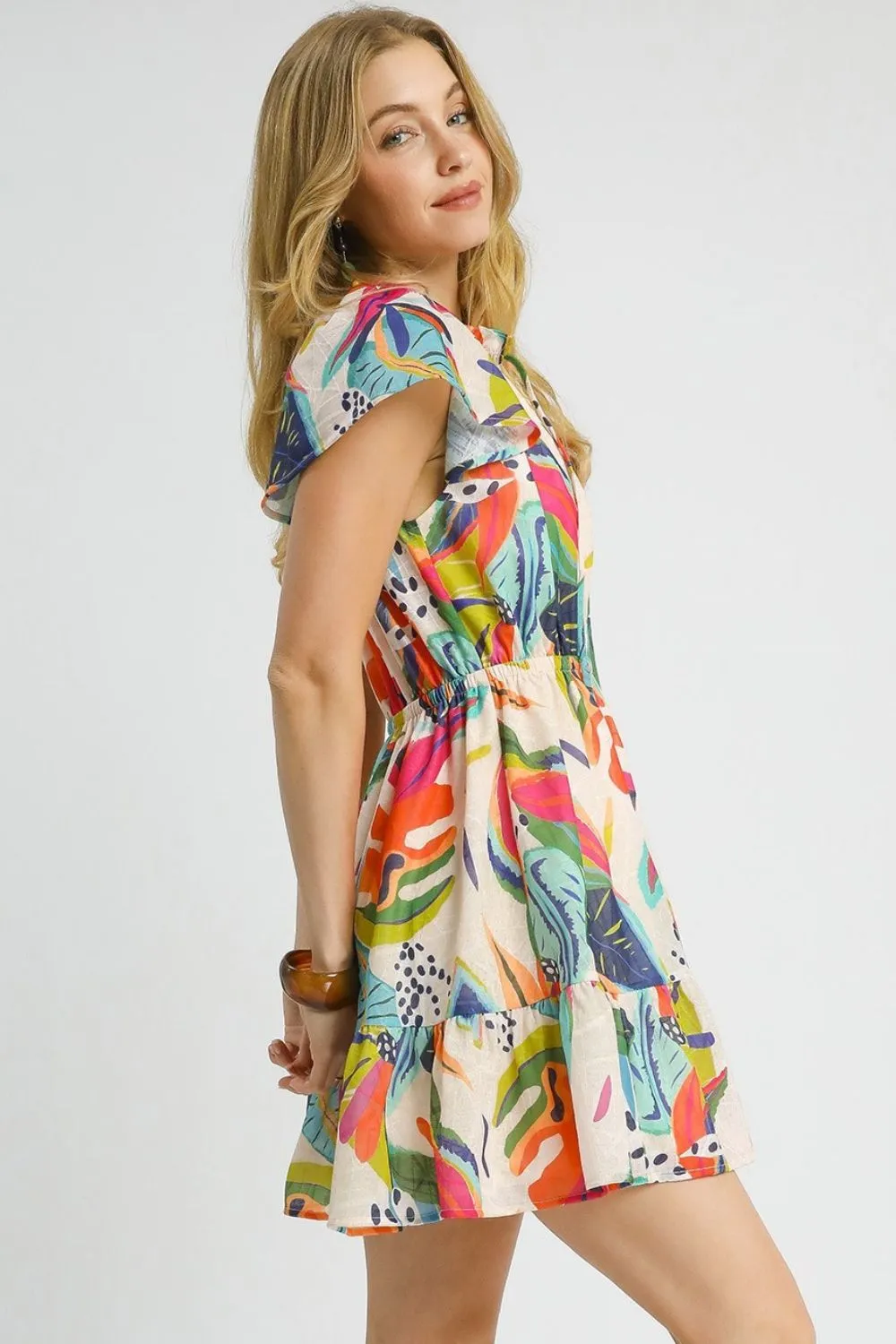 Printed Tie Neck Ruffled Hem Dress, image 3