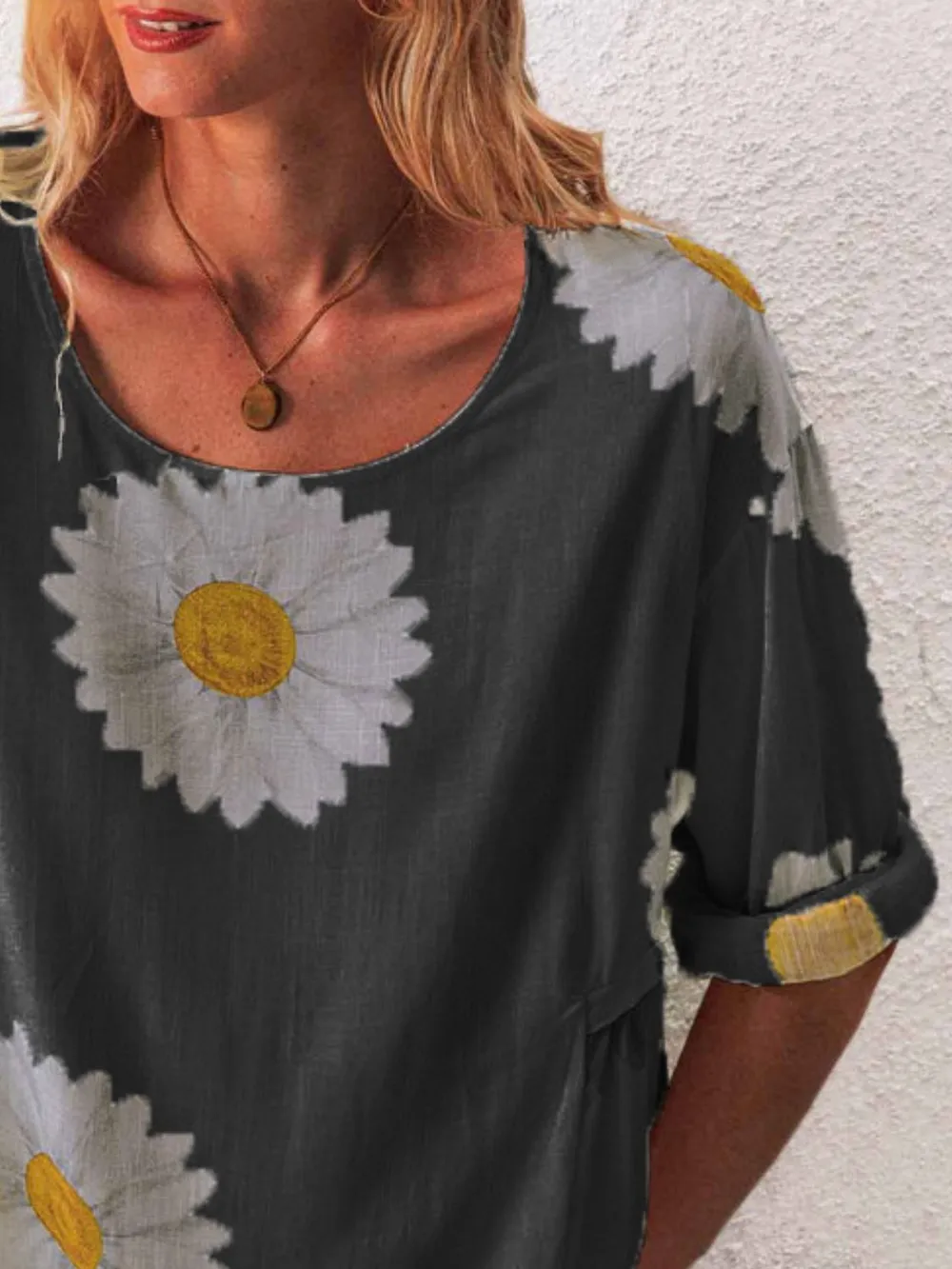 Full Size Flower Round Neck Half Sleeve T-Shirt Plus Size, image 21
