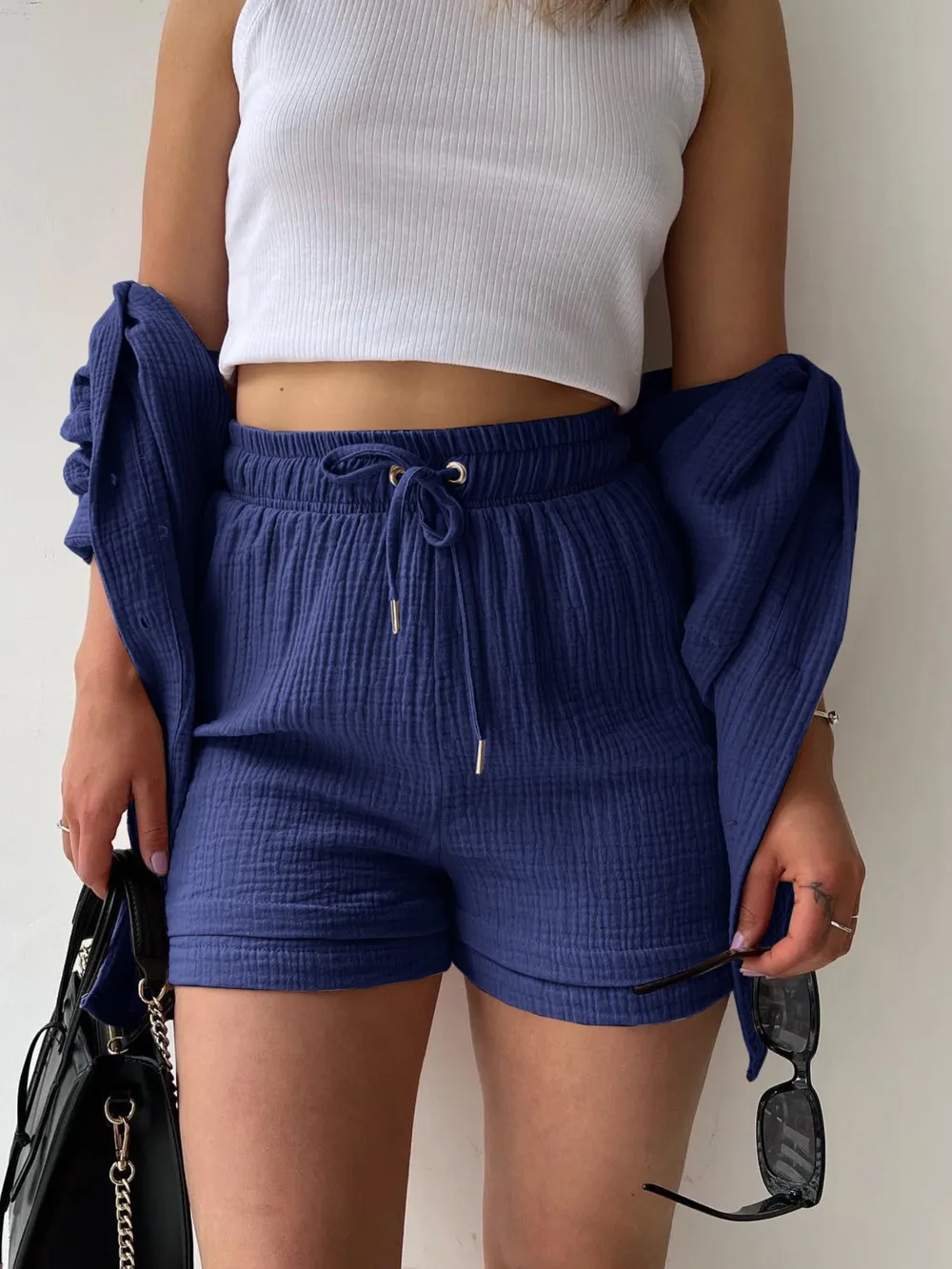 Textured Button Up Shirt and Shorts Set, image 15