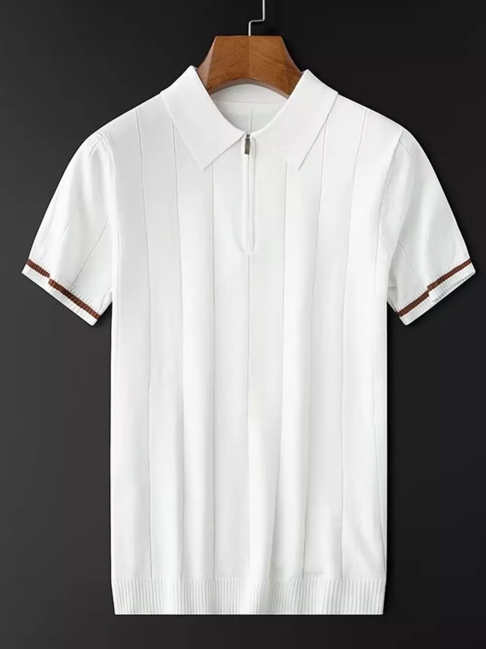 Men's Plus Size Quarter Zip Short Sleeve Knit Polo, image 3
